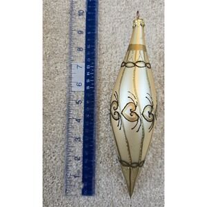 Vintage European Glass Christmas Ornament Hand Blown Poland Teardrop w/ Swirls